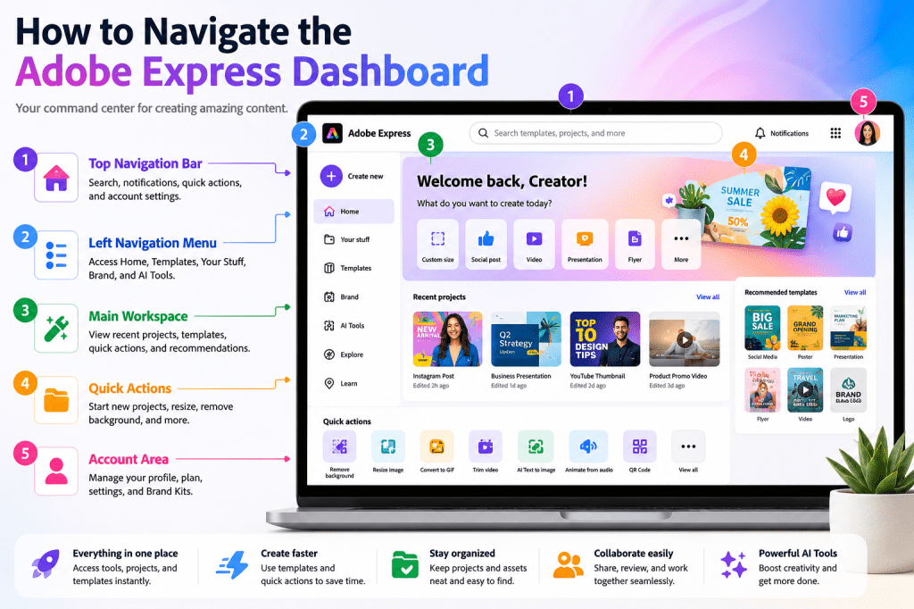 How to Navigate the Adobe Express&nbsp;Dashboard